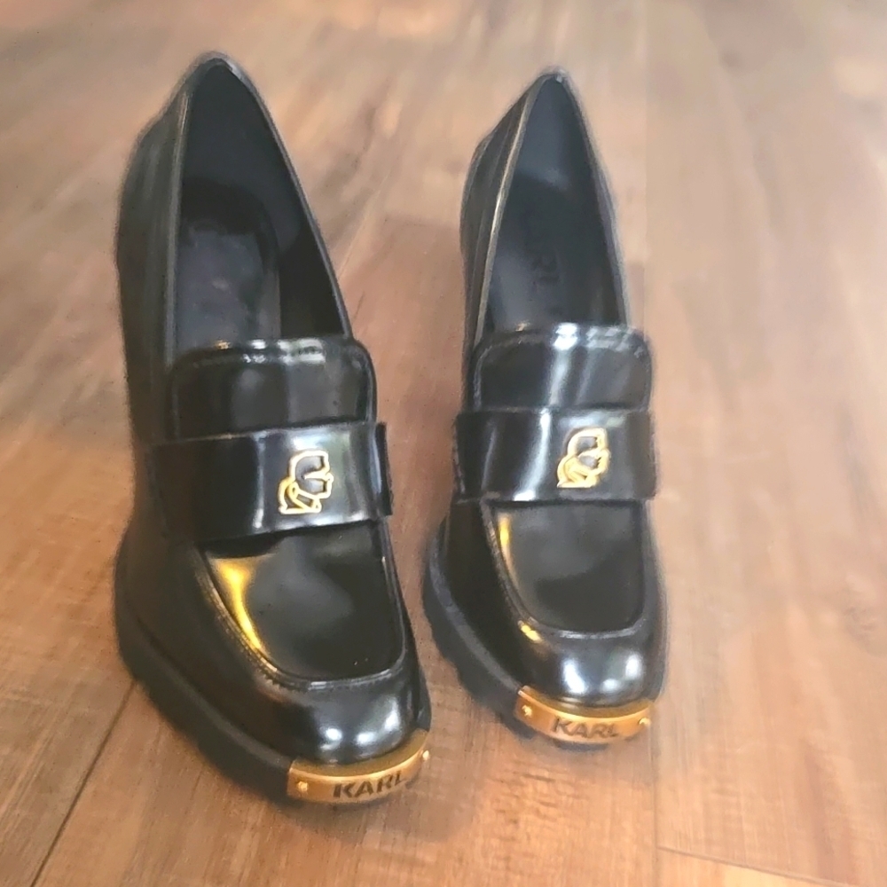 Karl Lagerfeld Shoes Women’s 8M Black Virna Pumps High Heel Gold Embelli… - Picture 2 of 16